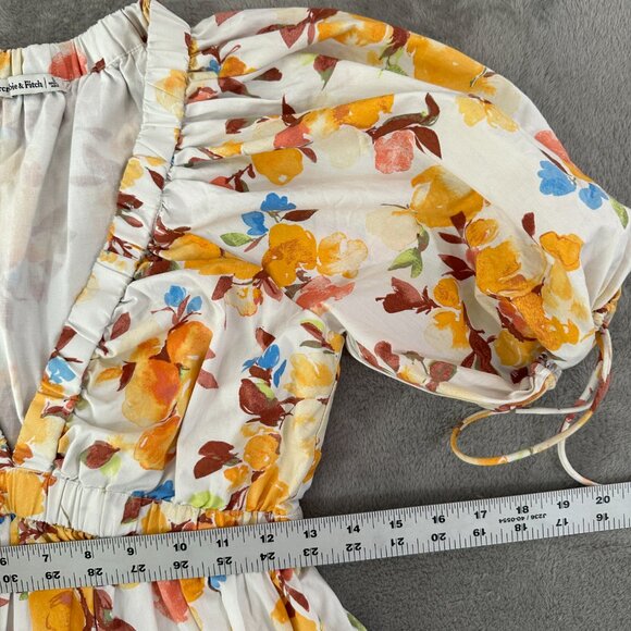 Abercrombie & Fitch Floral Babydoll Puffed Sleeve Dress LARGE White Yellow - Picture 5 of 7
